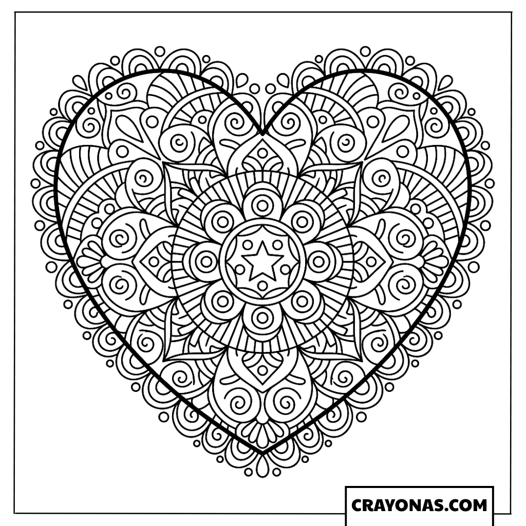 Ornate Heart Mandala Coloring Page