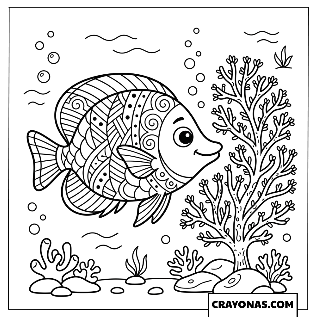 Ornate Patterned Tropical Fish Coloring Page