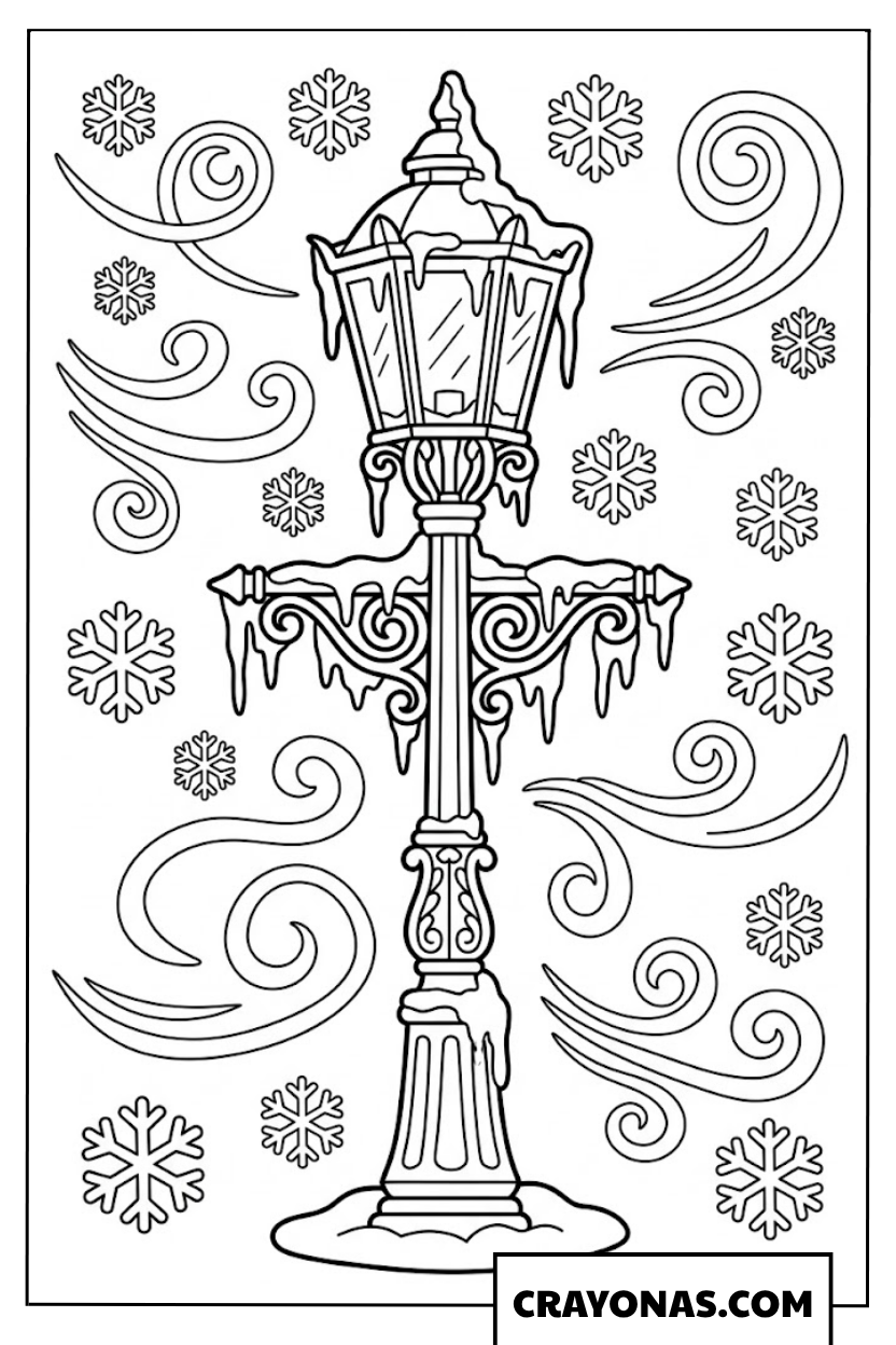 Ornate Snowy Lamppost Coloring Page