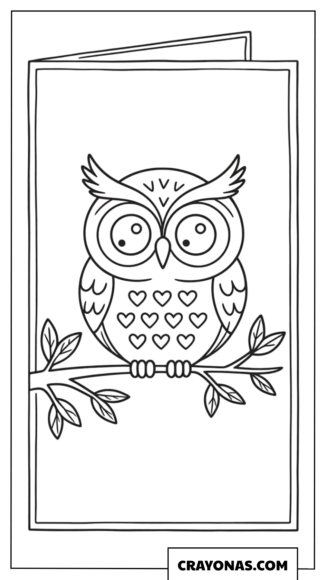 Owl Valentine Card Coloring Page
