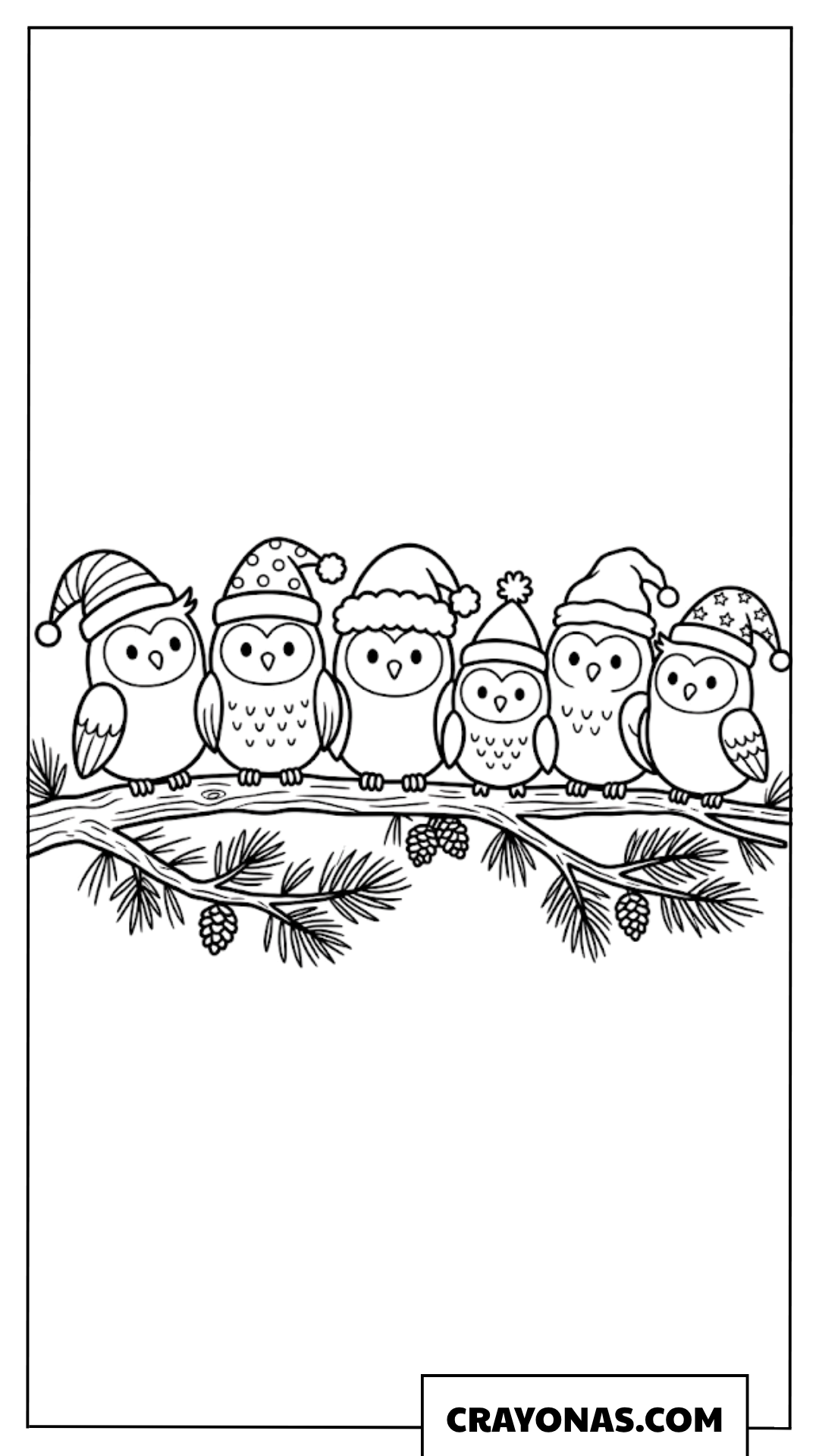 Owls with Santa Hats Coloring Page