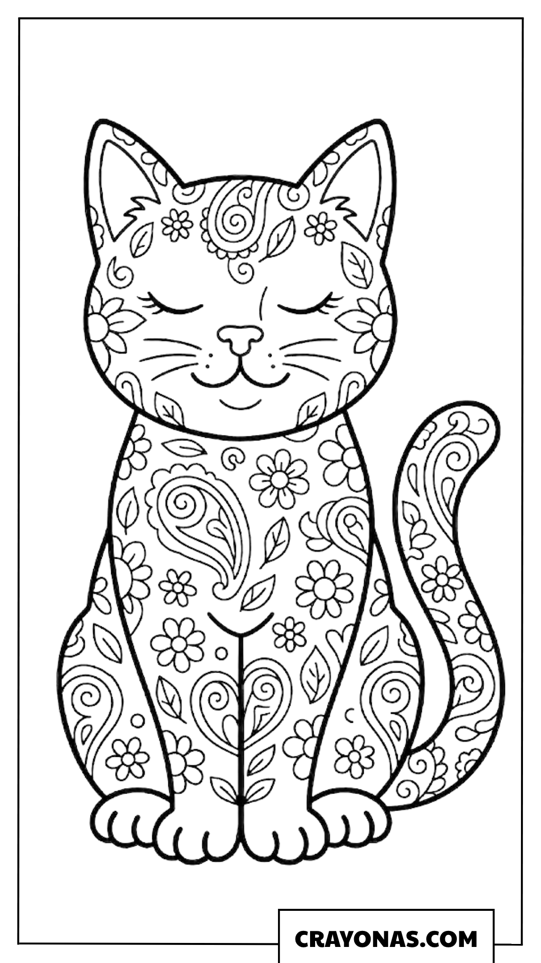 Paisley Cat Mandala Coloring Page