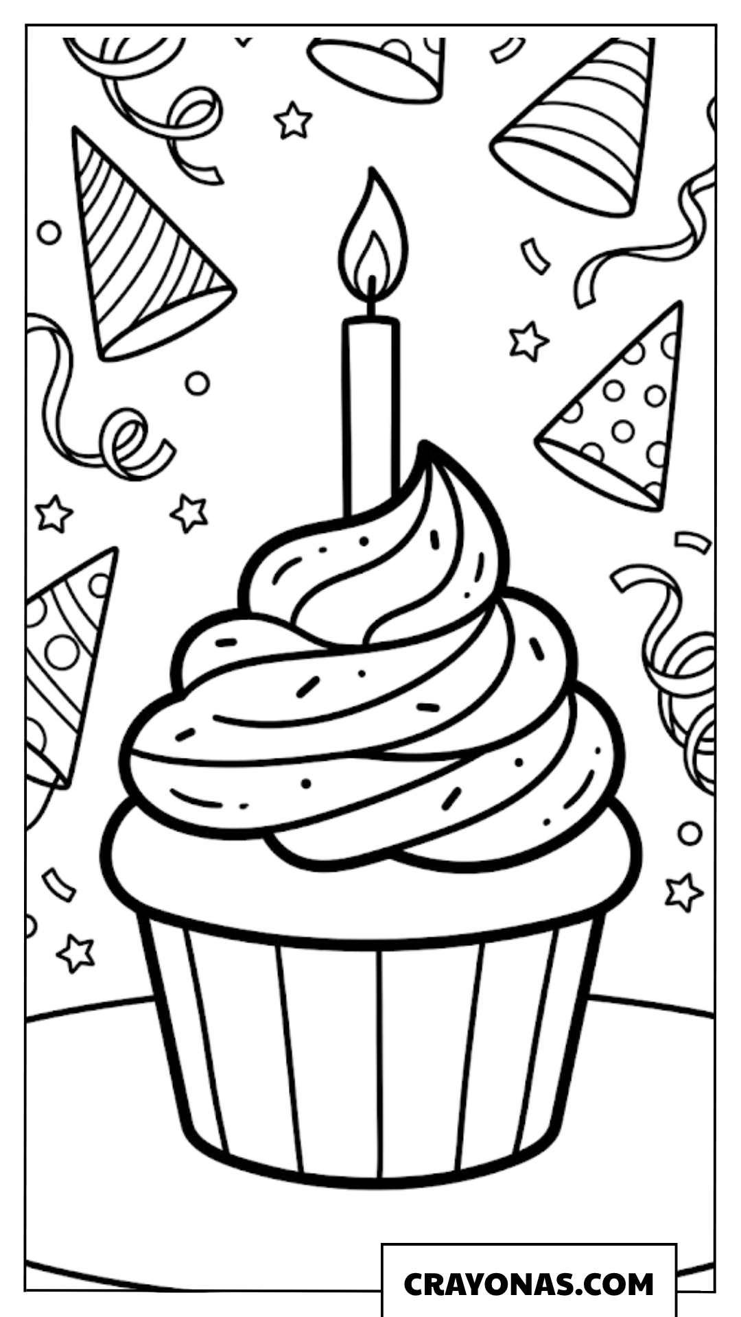 Party Cupcake with Candle Coloring Page
