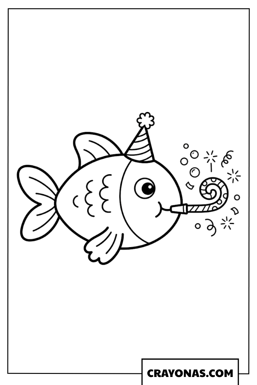 Party Fish with Party Hat Coloring Page