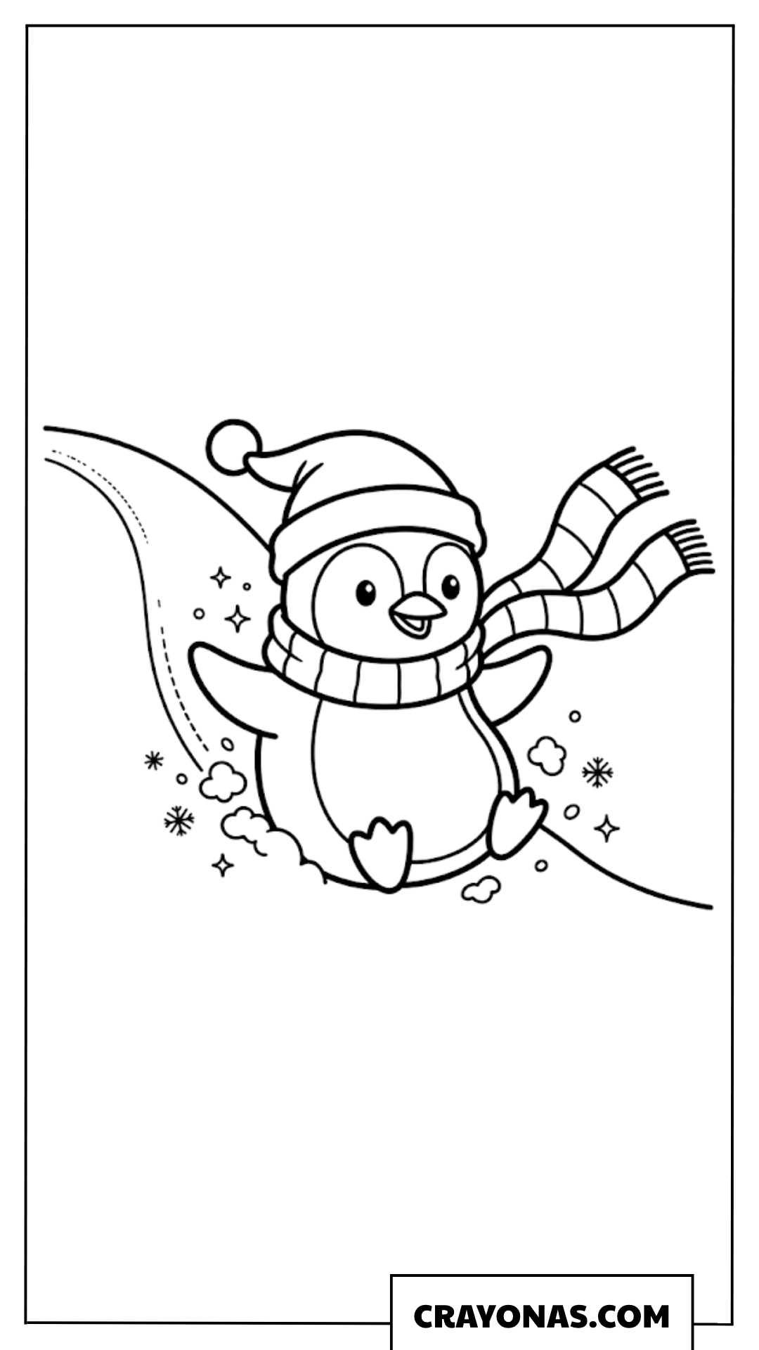 Penguin with Santa Hat Coloring Page