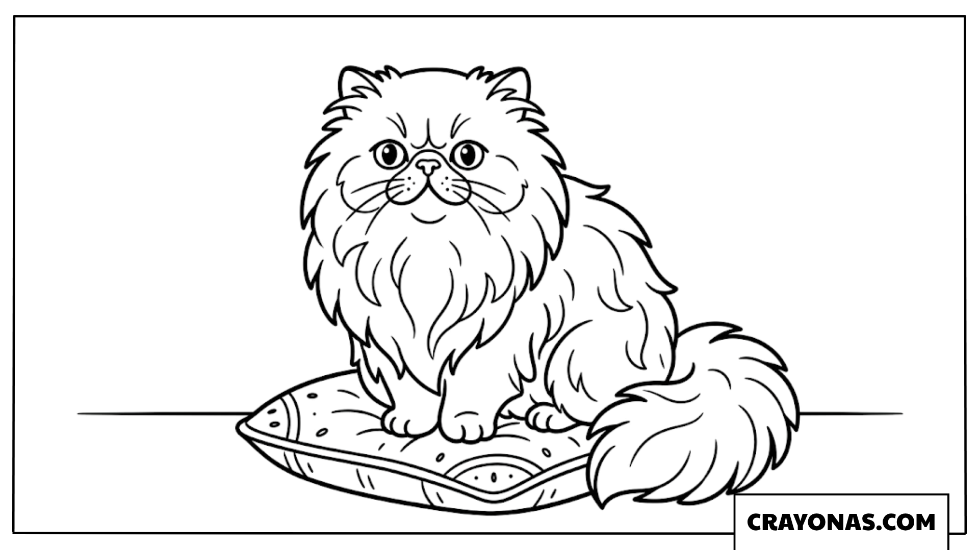 Persian Cat on Cushion Coloring Page