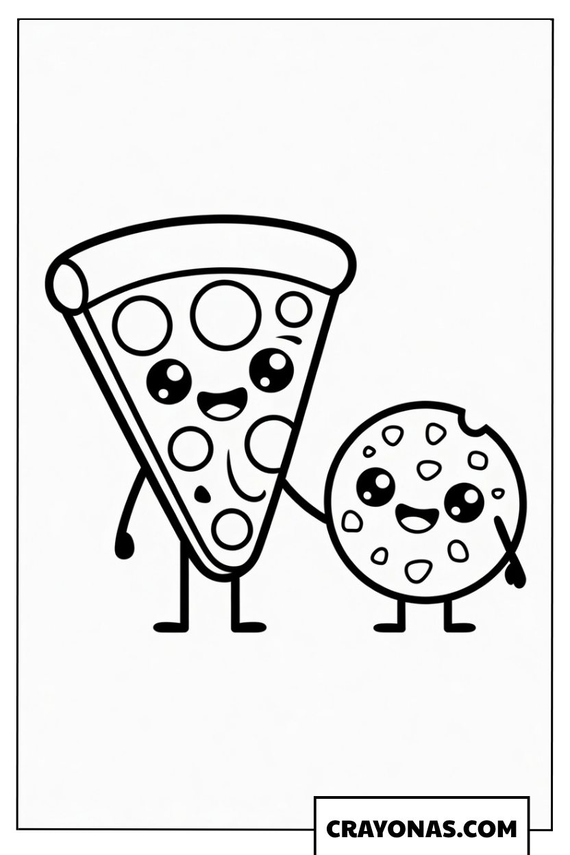 Pizza Slice and Cookie Friends Coloring Page