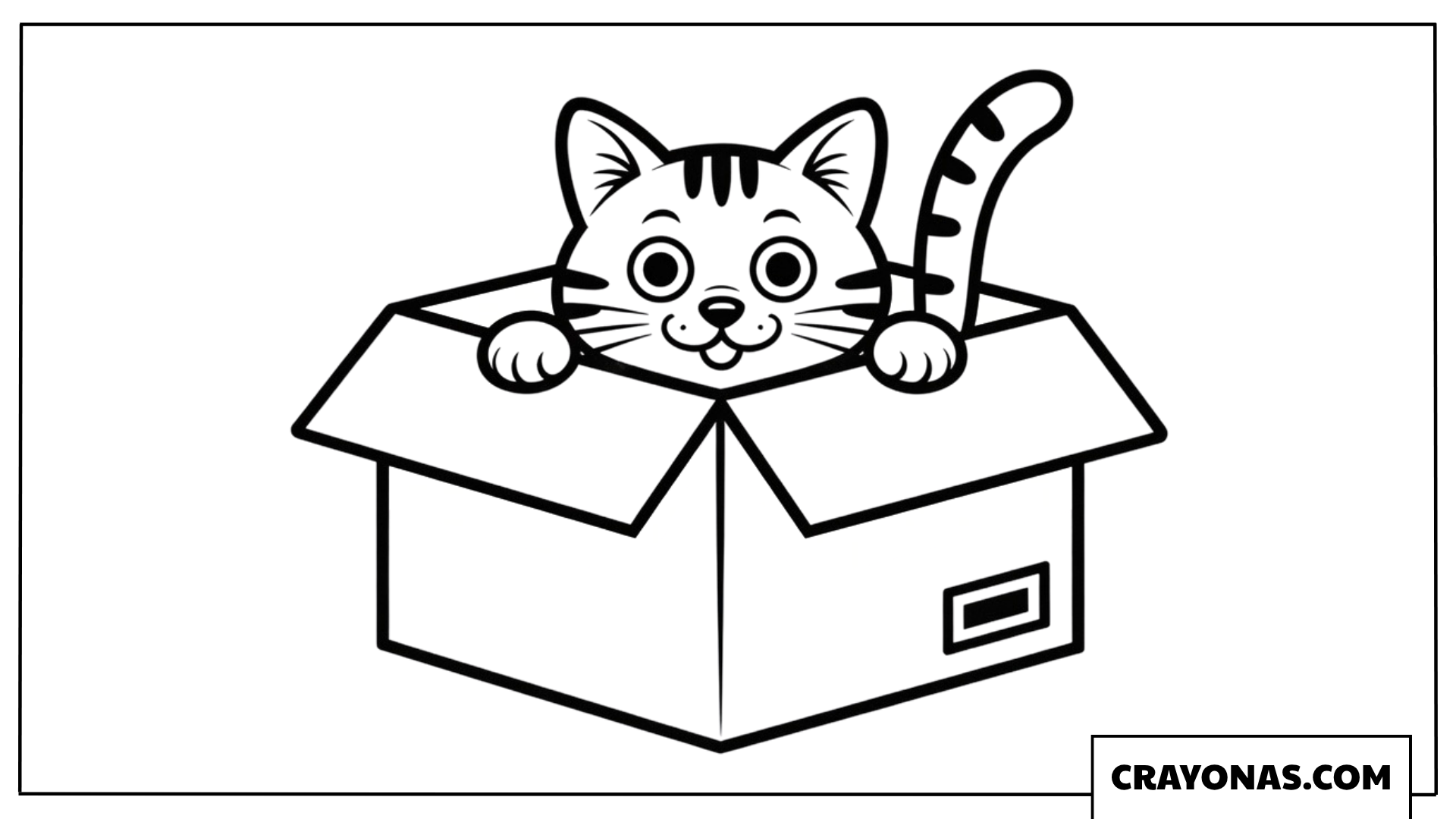 Playful Cat in Box Coloring Page