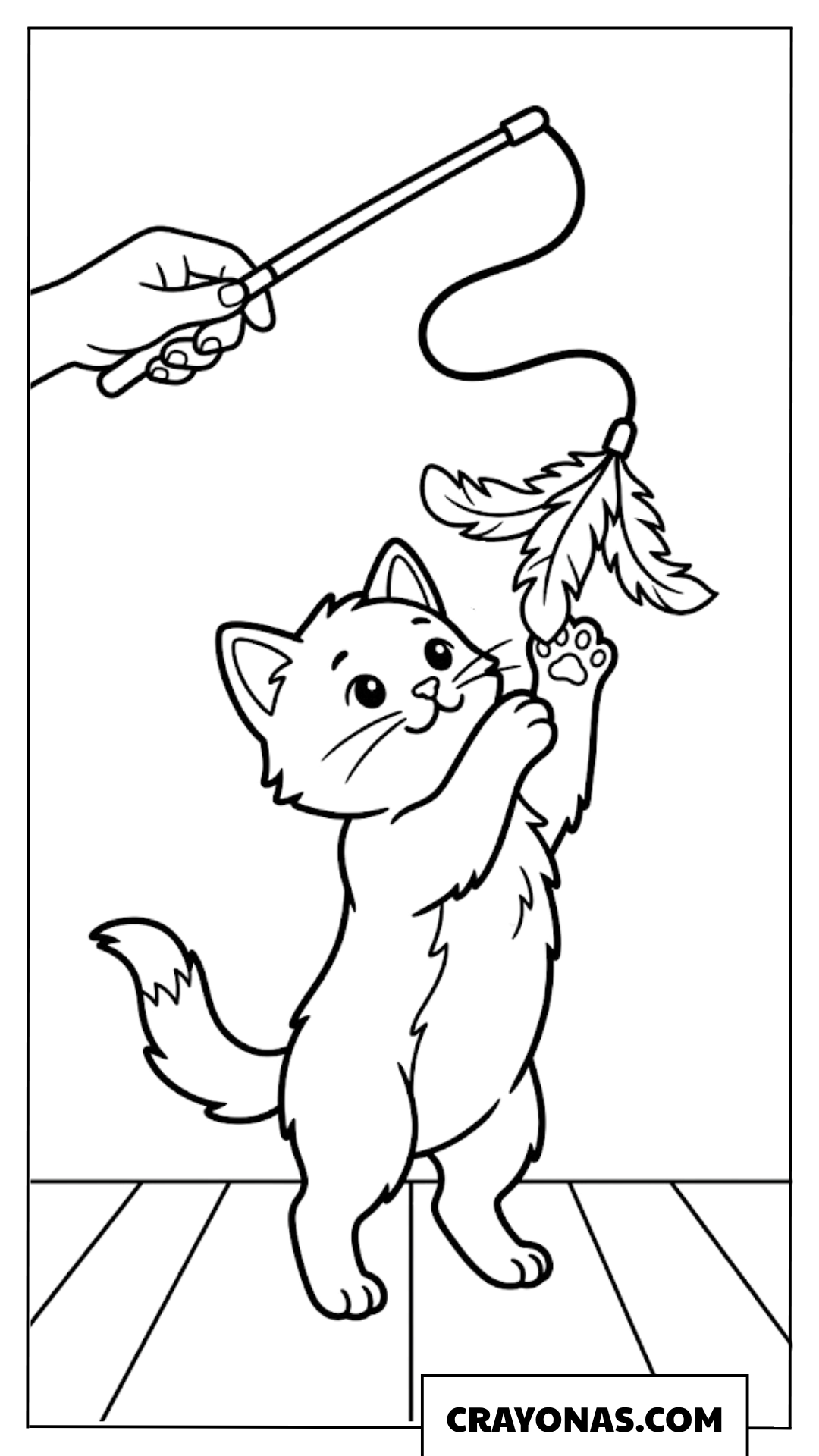 Playful Kitten with Feather Toy Coloring Page