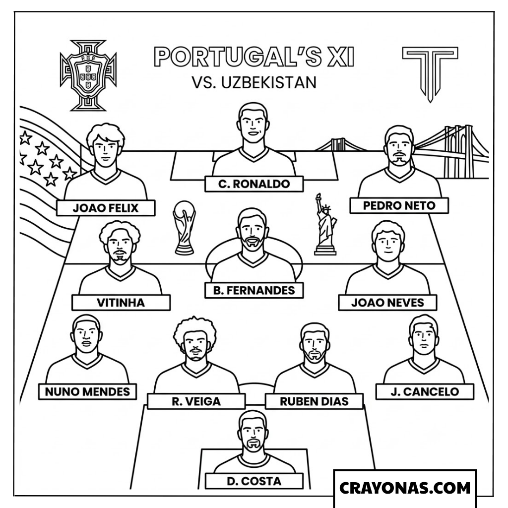 Portugal National Team Starting Lineup Coloring Page