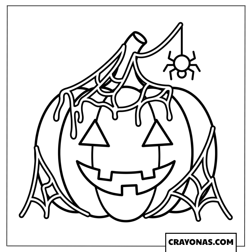 Pumpkin Covered in Spiderwebs Coloring Page