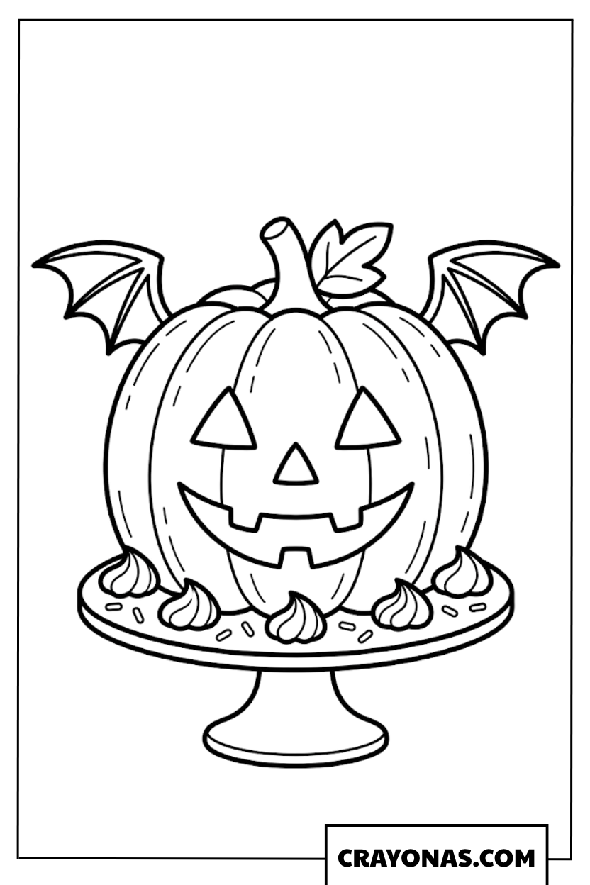 Pumpkin Halloween Cake Coloring Page