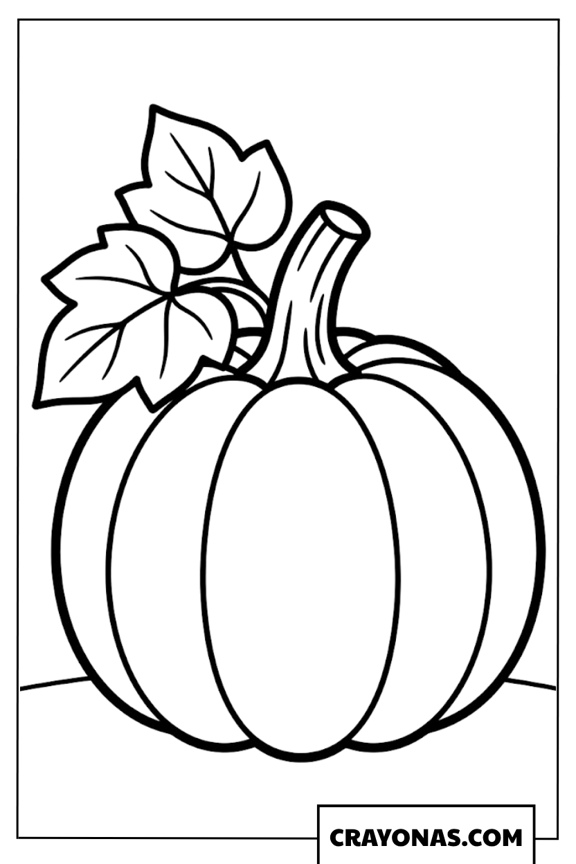 Pumpkin with Big Leaf Coloring Page