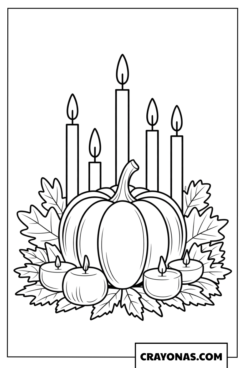 Pumpkin with Candles Thanksgiving Coloring Page