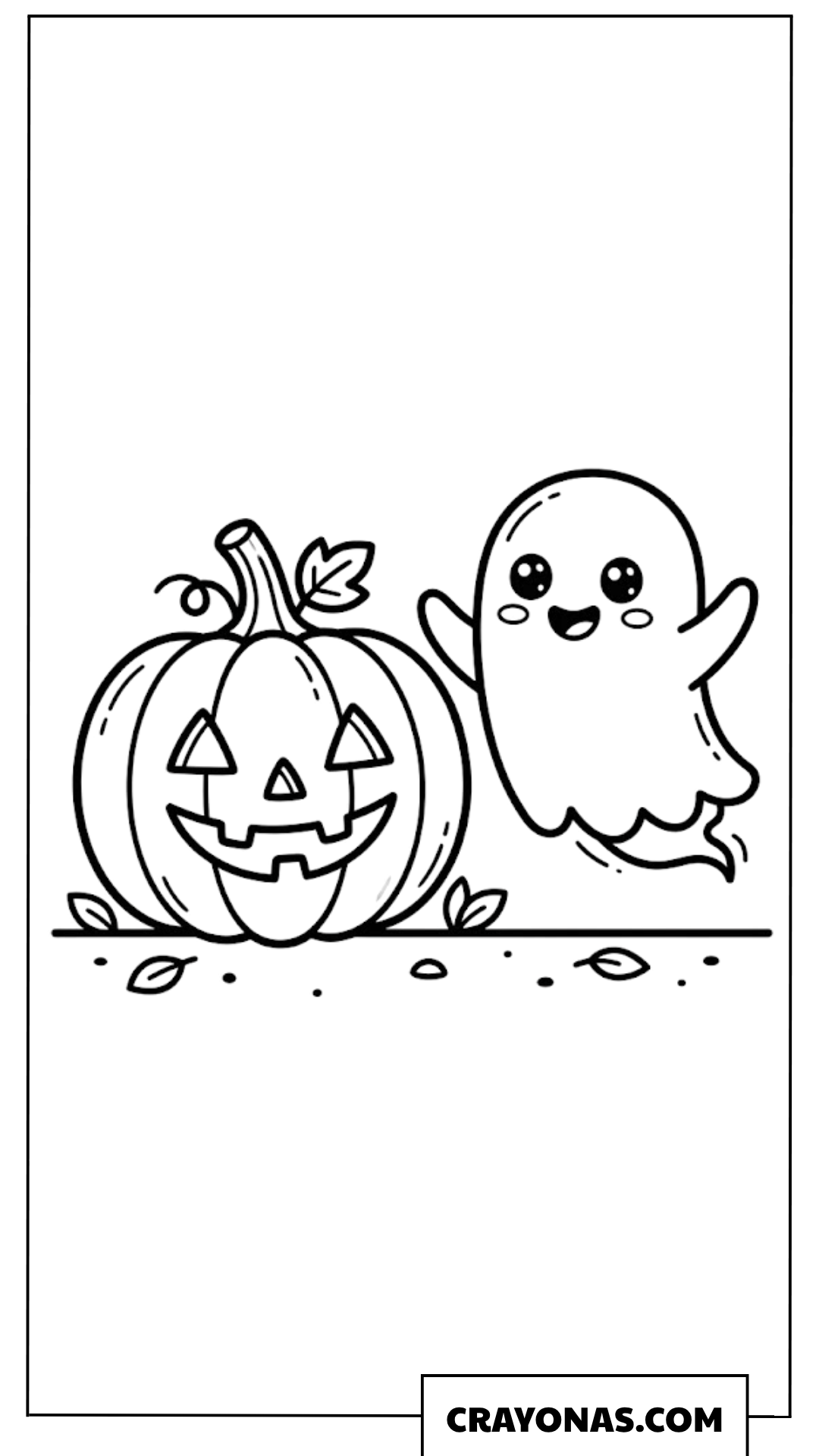 Pumpkin with Cute Ghost Coloring Page
