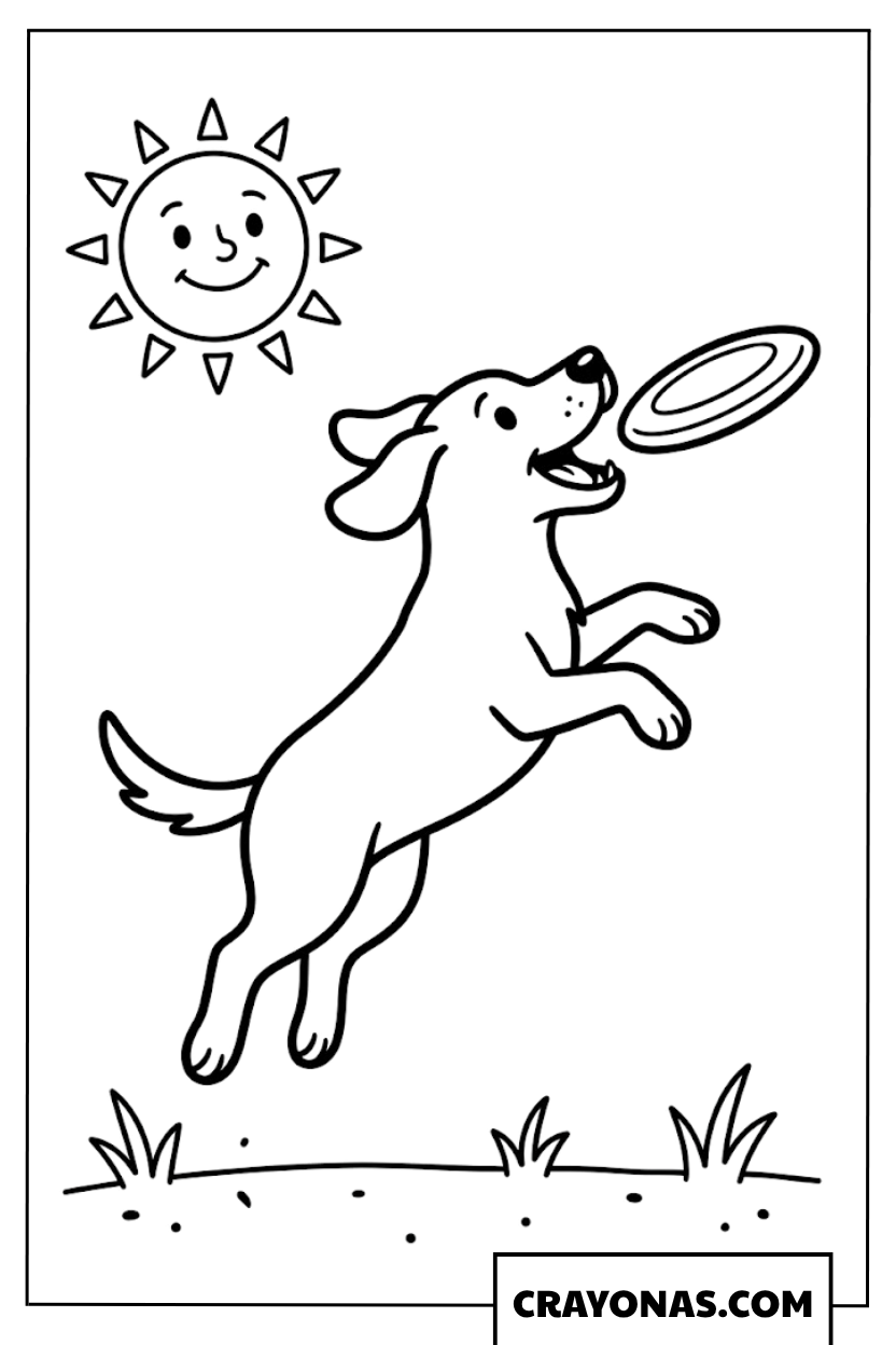 Puppy Catching Frisbee Coloring Page