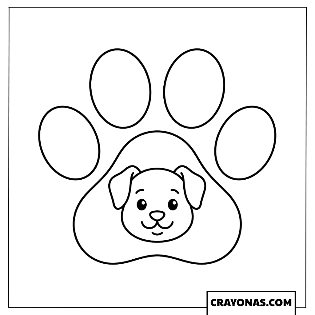 Puppy Face in Paw Print Coloring Page