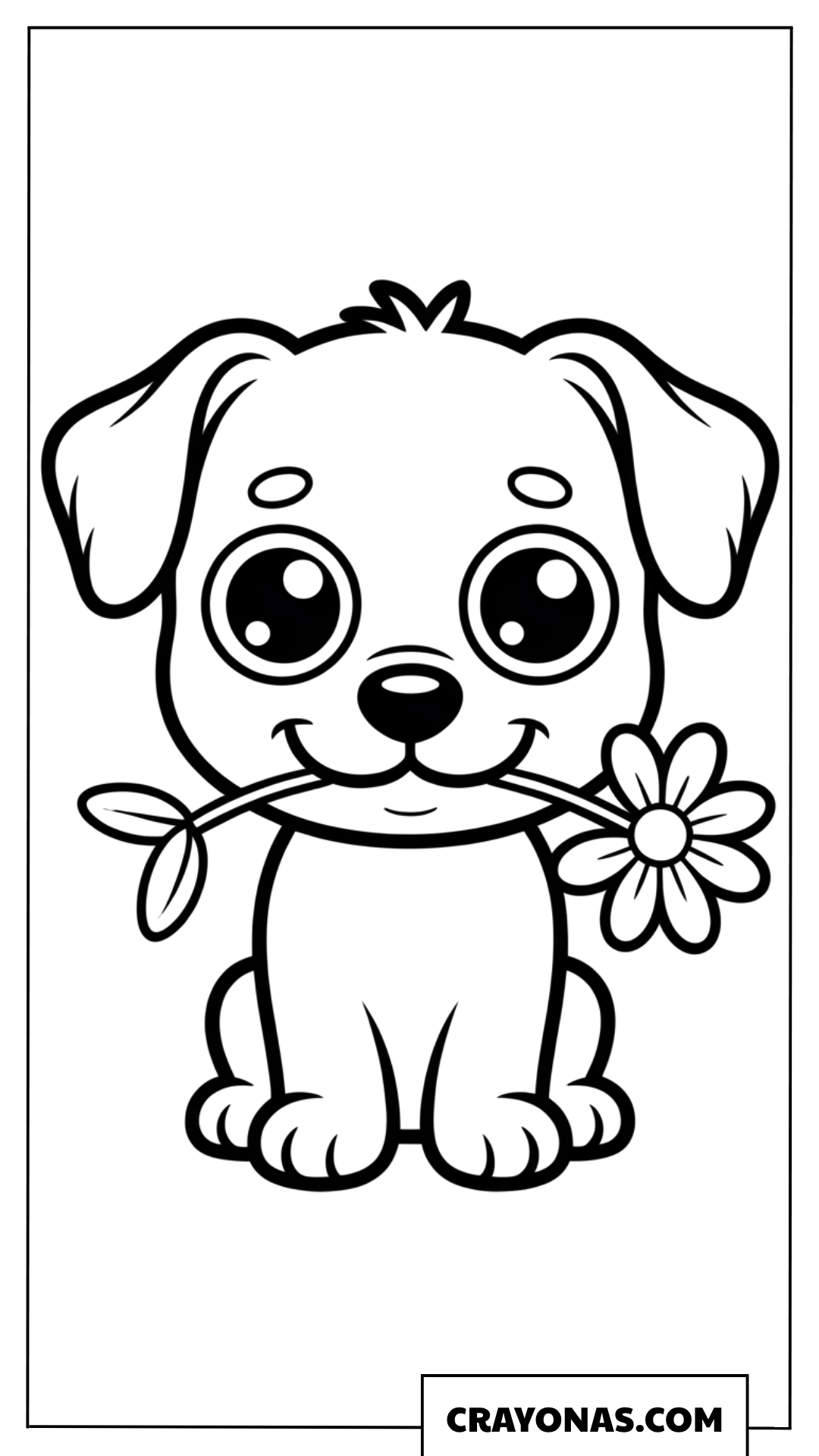 Puppy Holding Flower Coloring Page