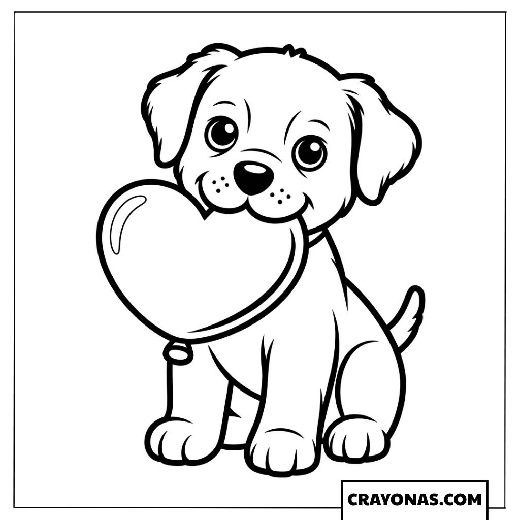 Puppy Holding Heart Balloon Coloring Page