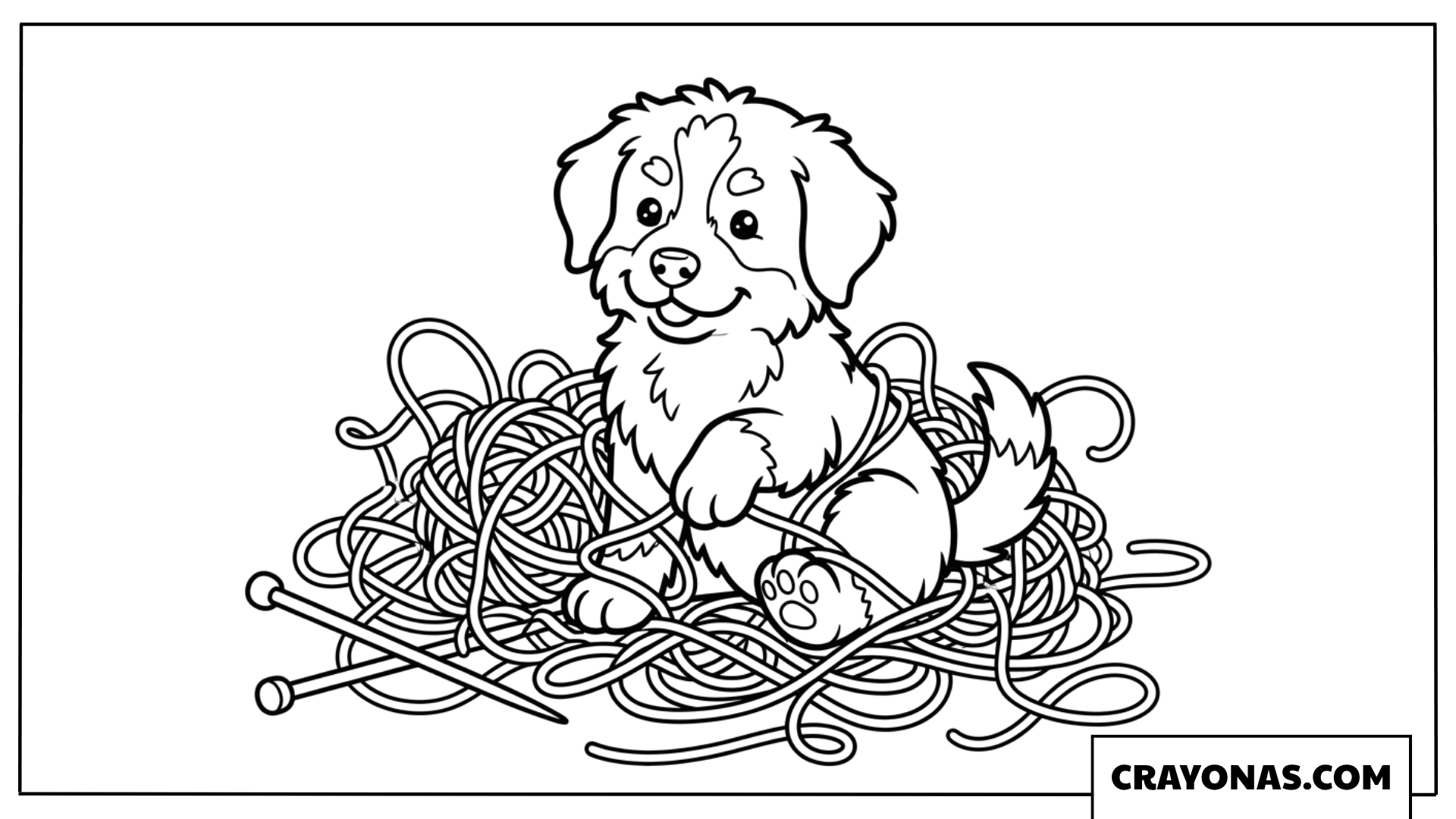Puppy Playing with Ball of Yarn Coloring Page