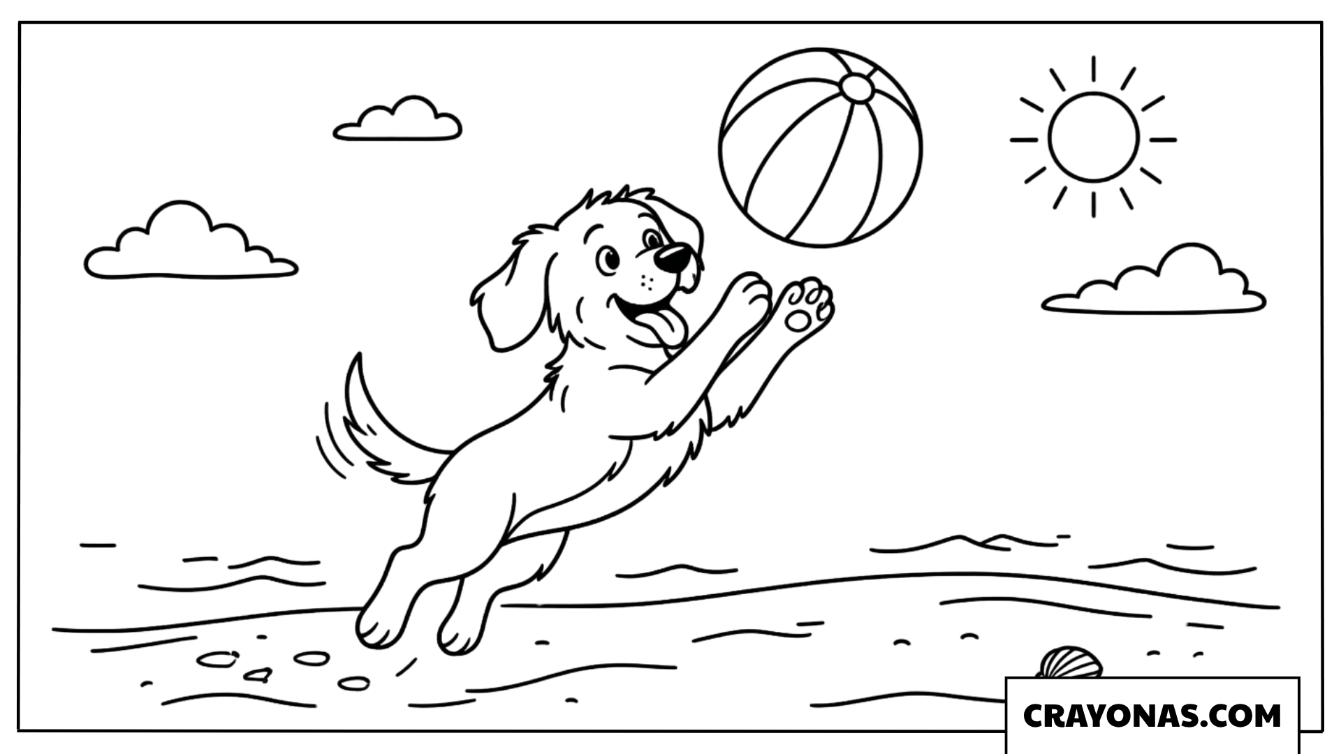 Puppy Playing with Beach Ball Coloring Page