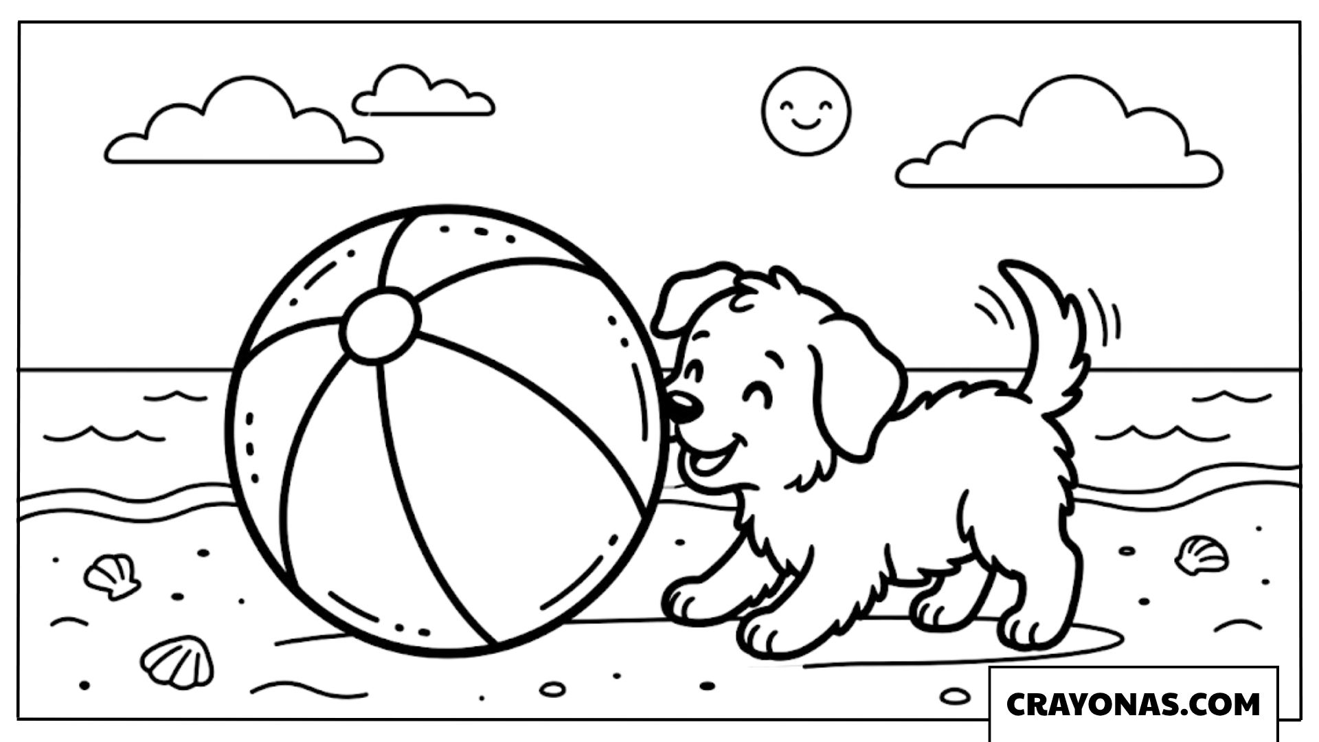 Puppy Playing with Beach Ball Coloring Page