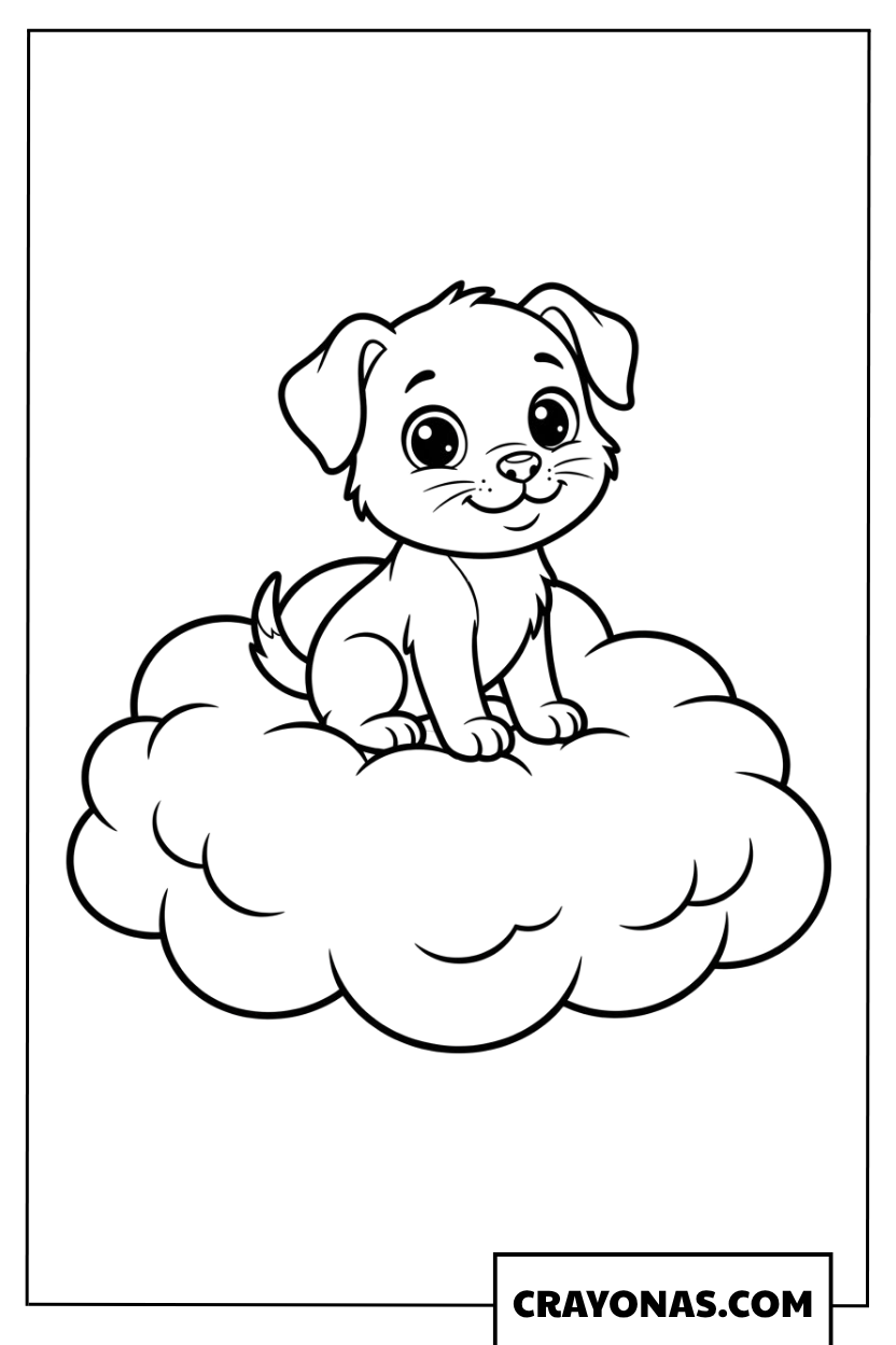 Puppy Sitting on Cloud Coloring Page