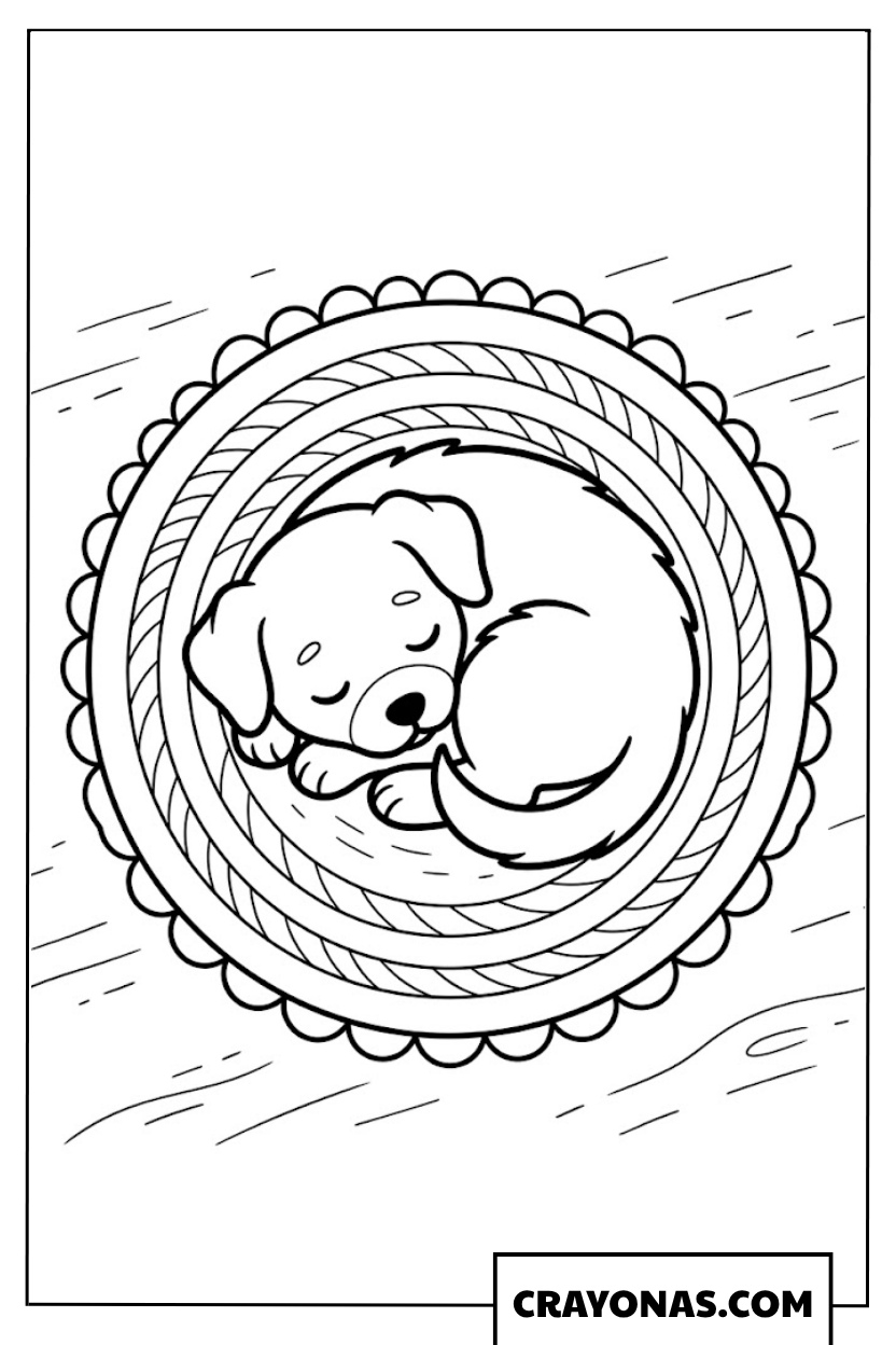 Puppy Sleeping in Rope Circle Coloring Page