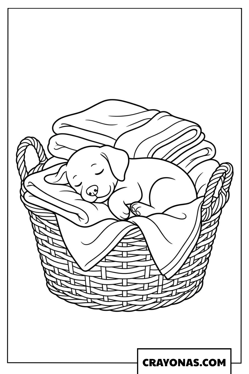 Puppy Sleeping with Blanket Coloring Page