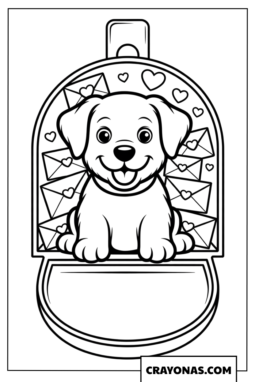 Puppy Valentine Locket Coloring Page
