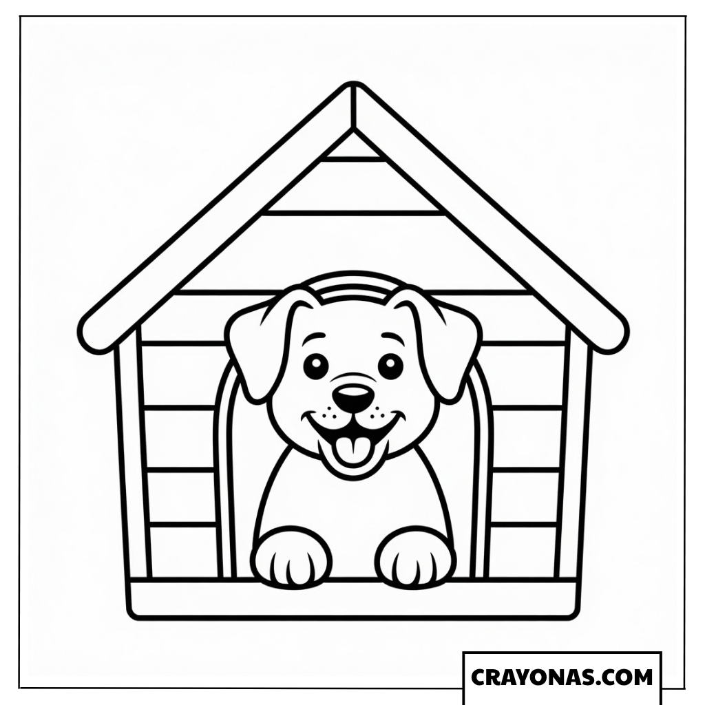 Puppy in Dog House Coloring Page