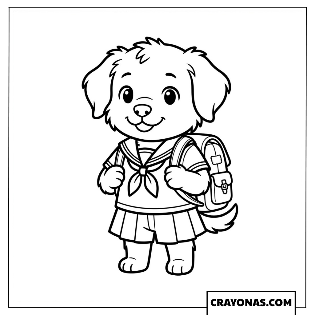 Puppy in School Uniform Coloring Page