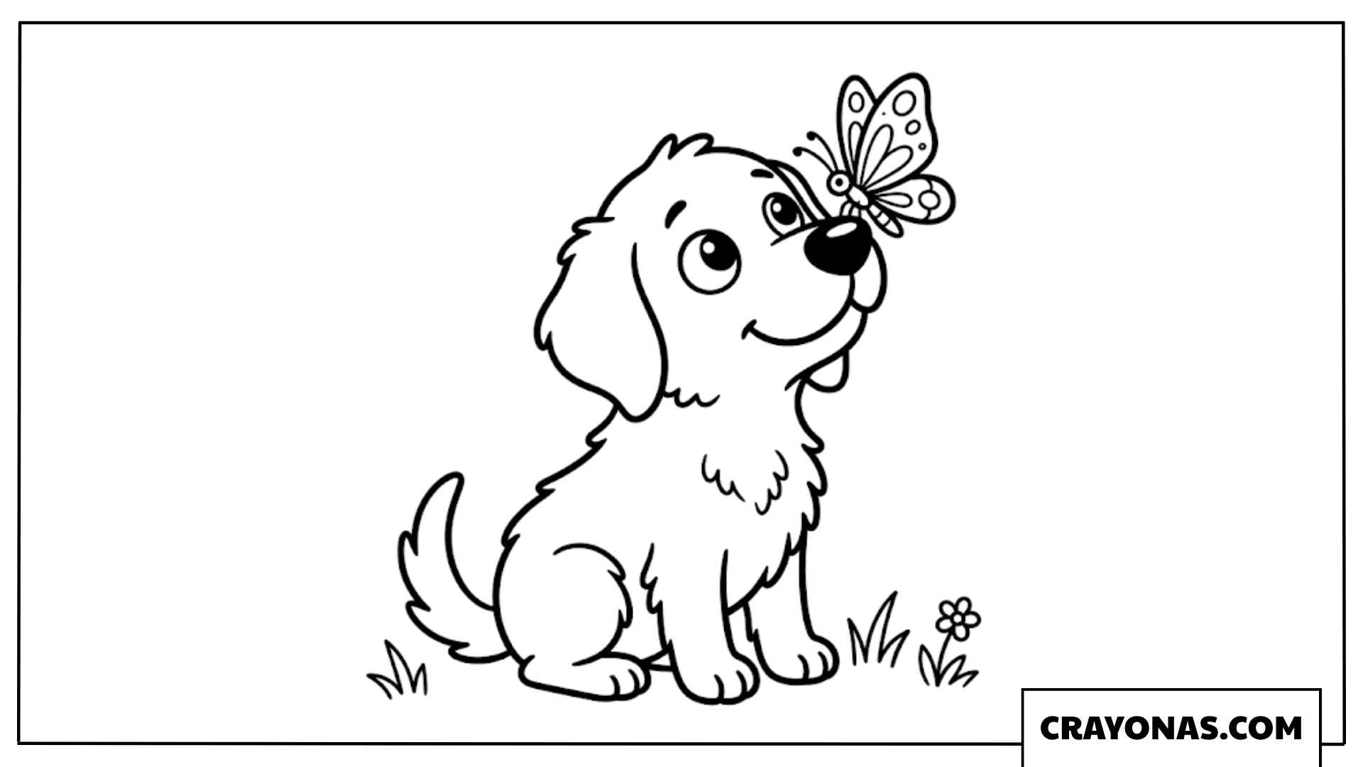 Puppy with Butterfly on Nose Coloring Page