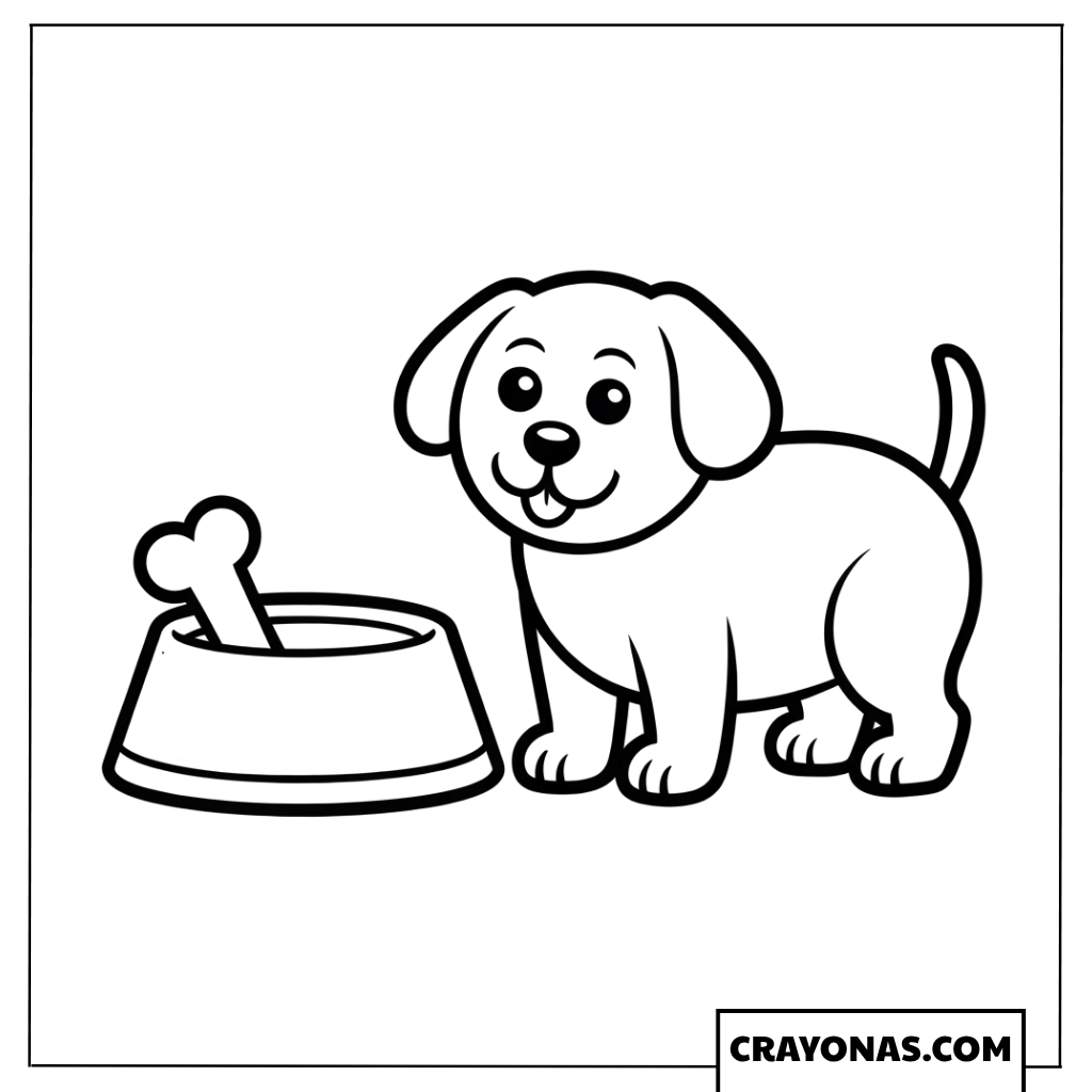 Puppy with Food Bowl Coloring Page