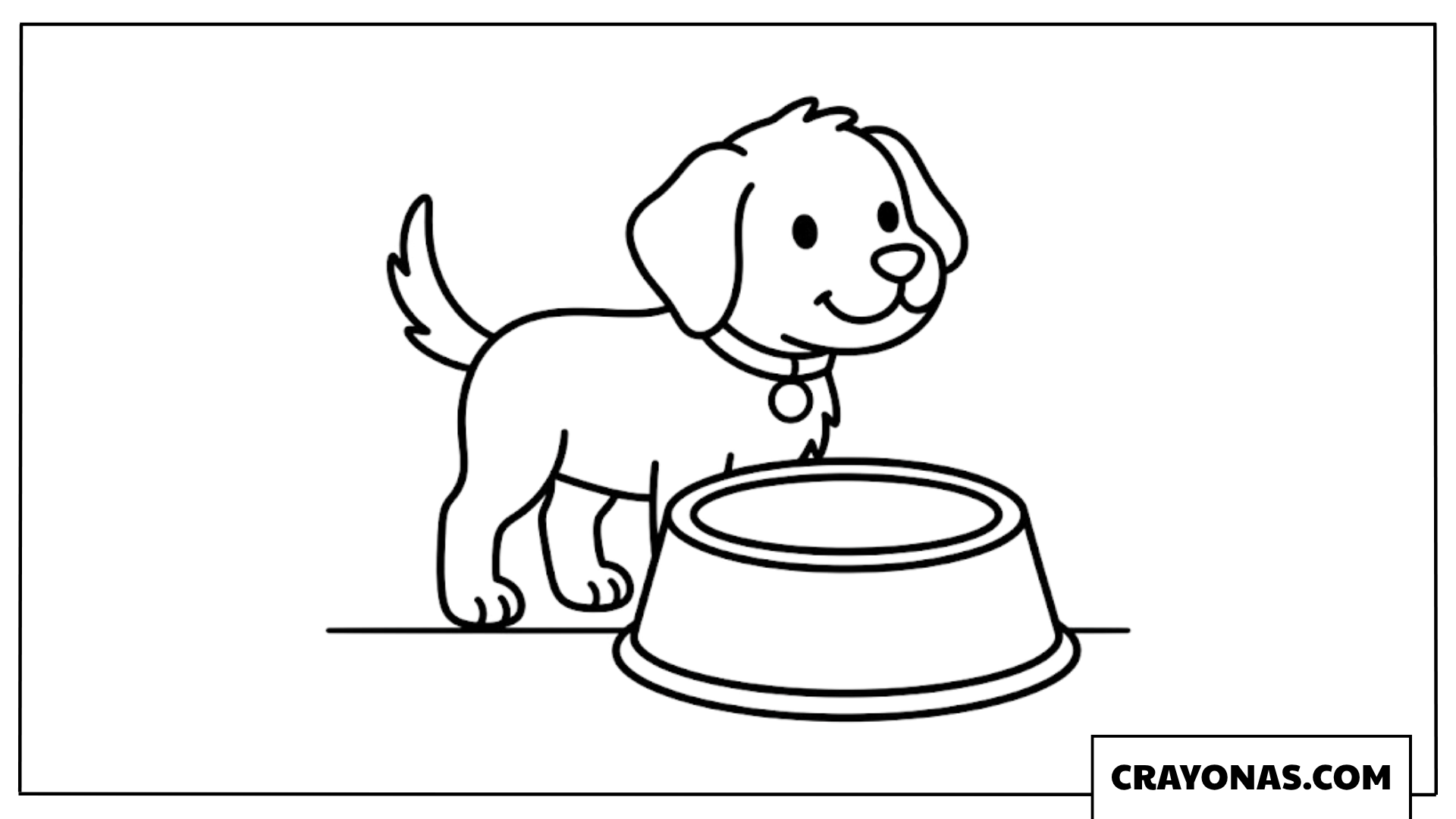 Puppy with Food Bowl Coloring Page