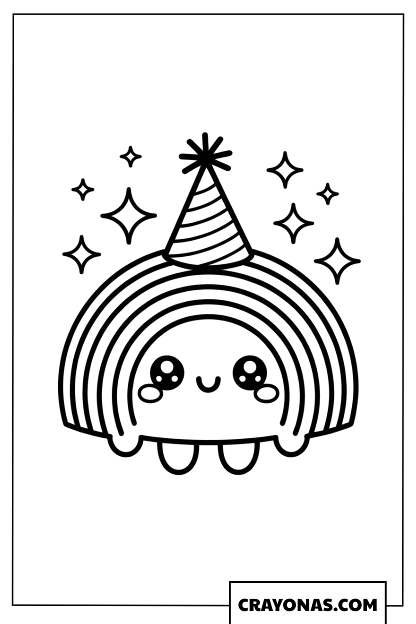 Rainbow Party Hat Coloring Page