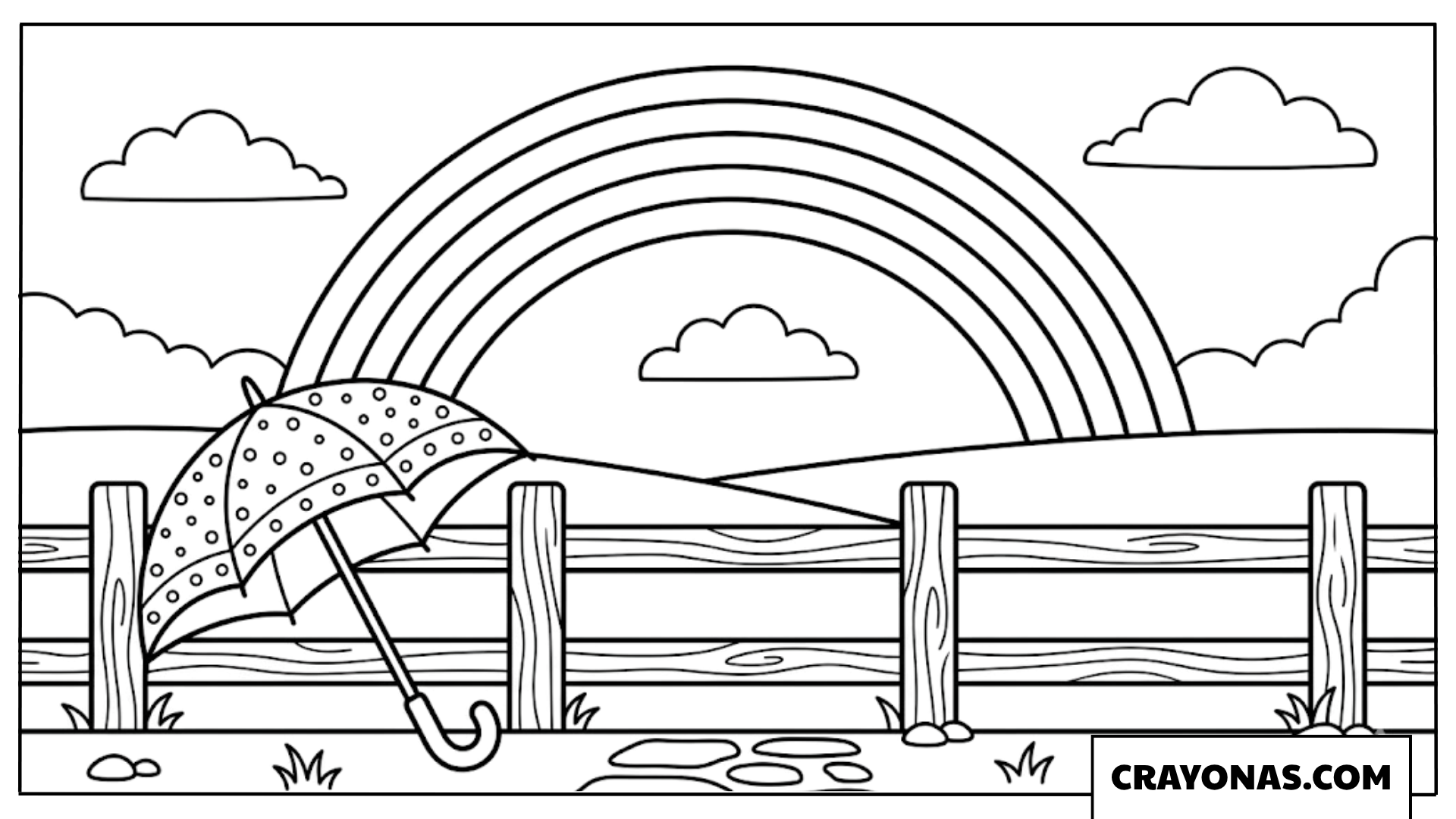 Rainbow and Umbrella Coloring Page
