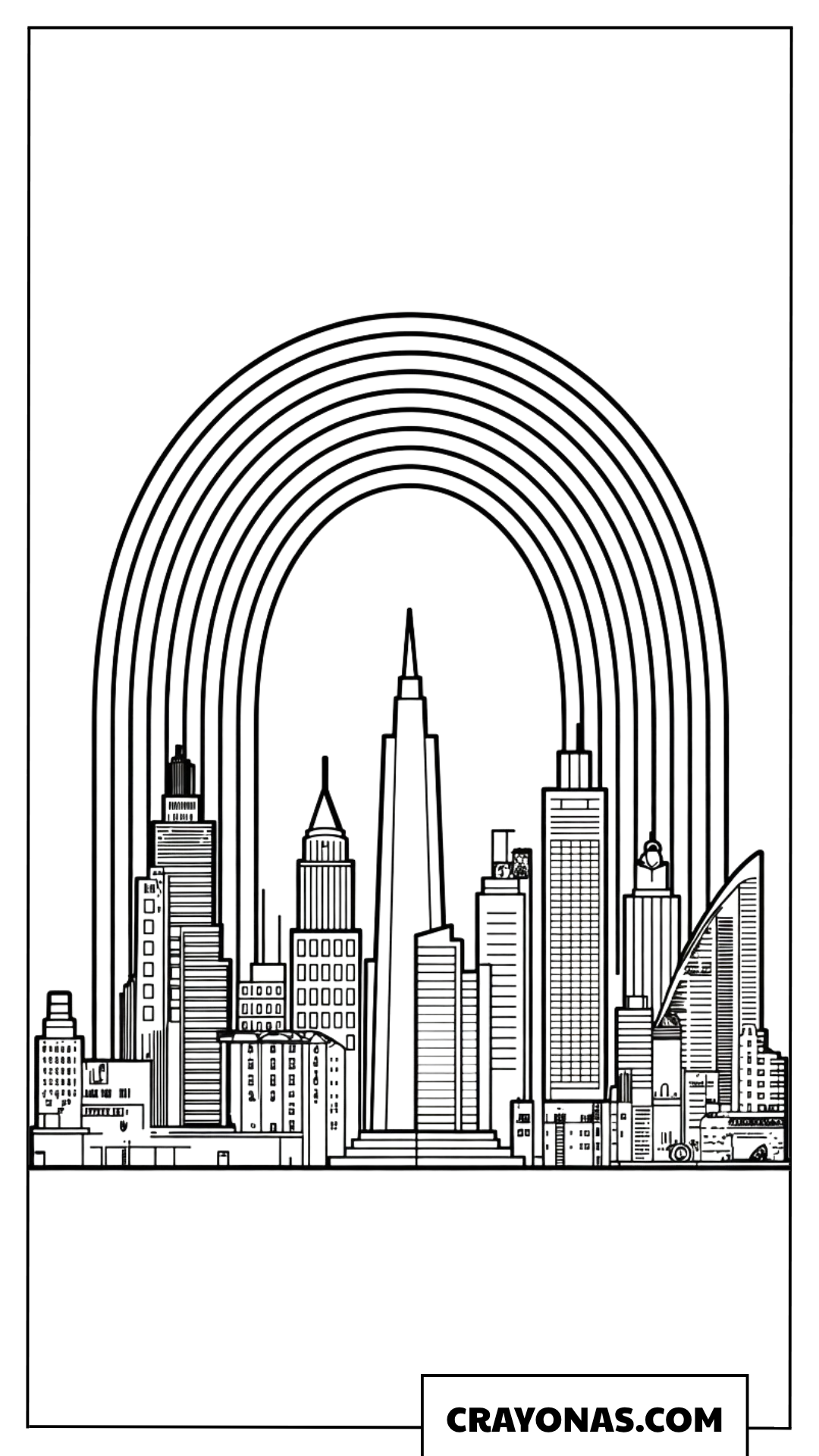 Rainbow over City Coloring Page
