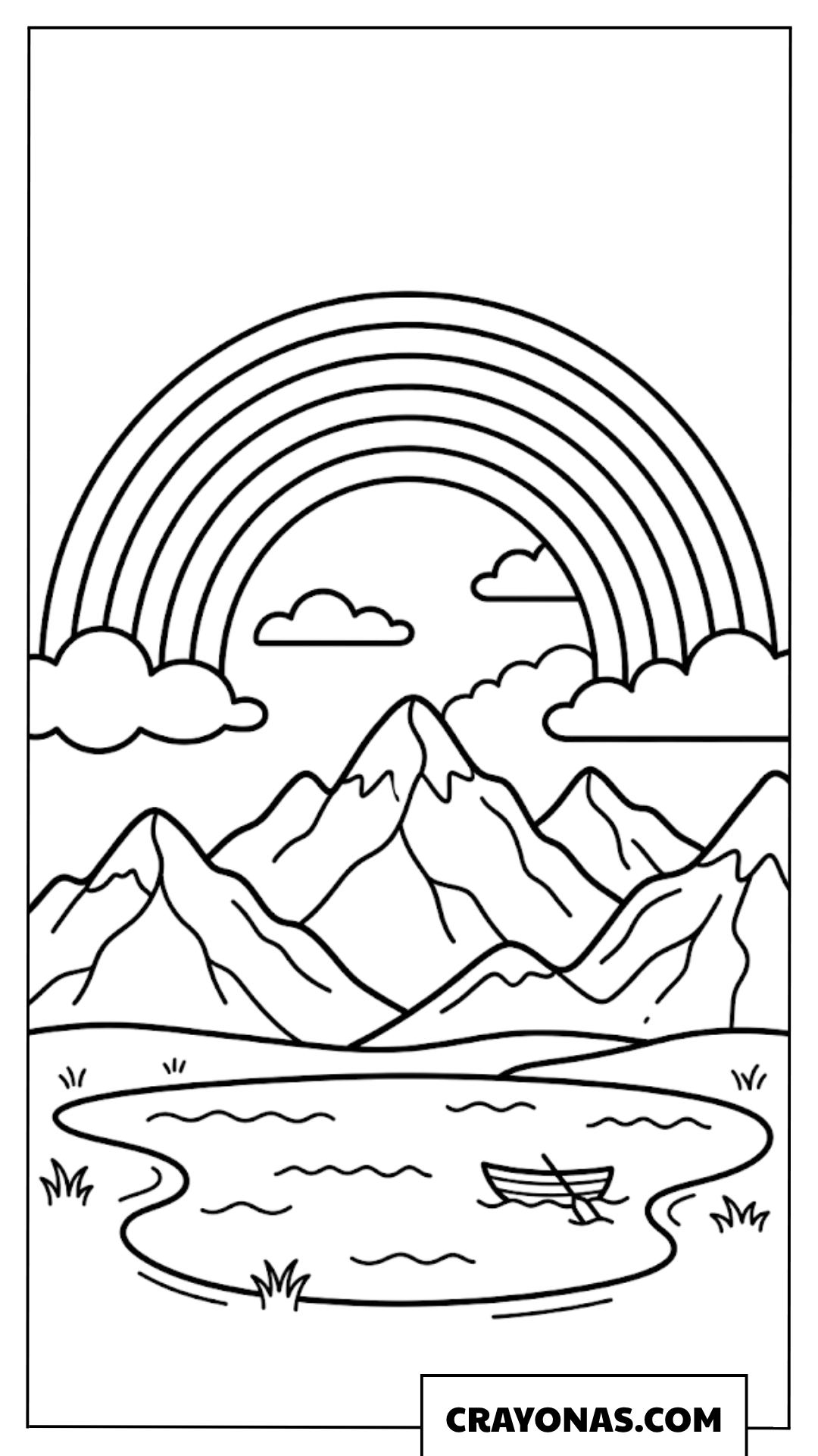 Rainbow over Mountain Lake Coloring Page