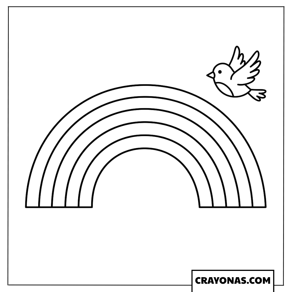 Rainbow with Bird Coloring Page