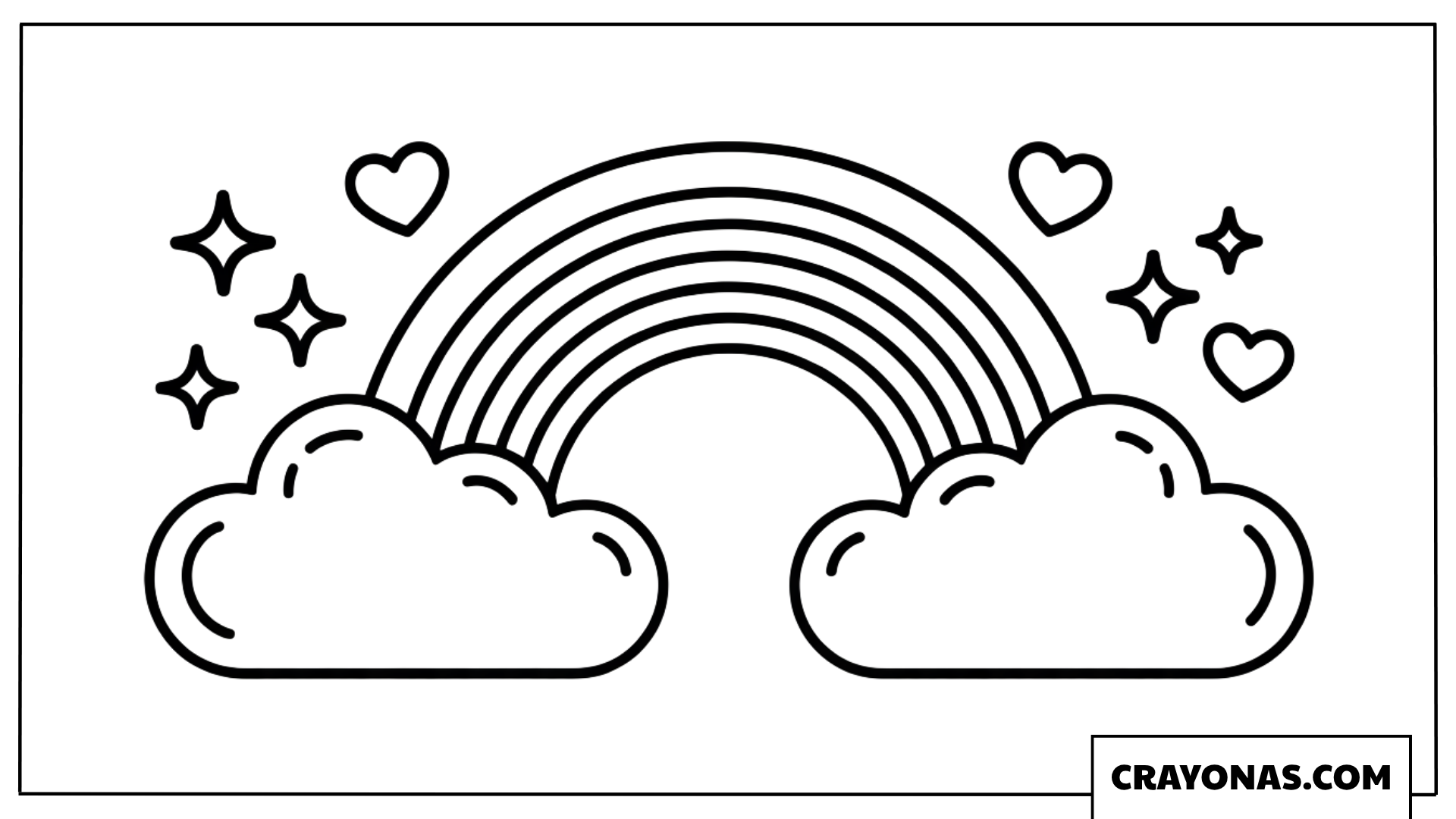 Rainbow with Hearts and Sparkles Coloring Page