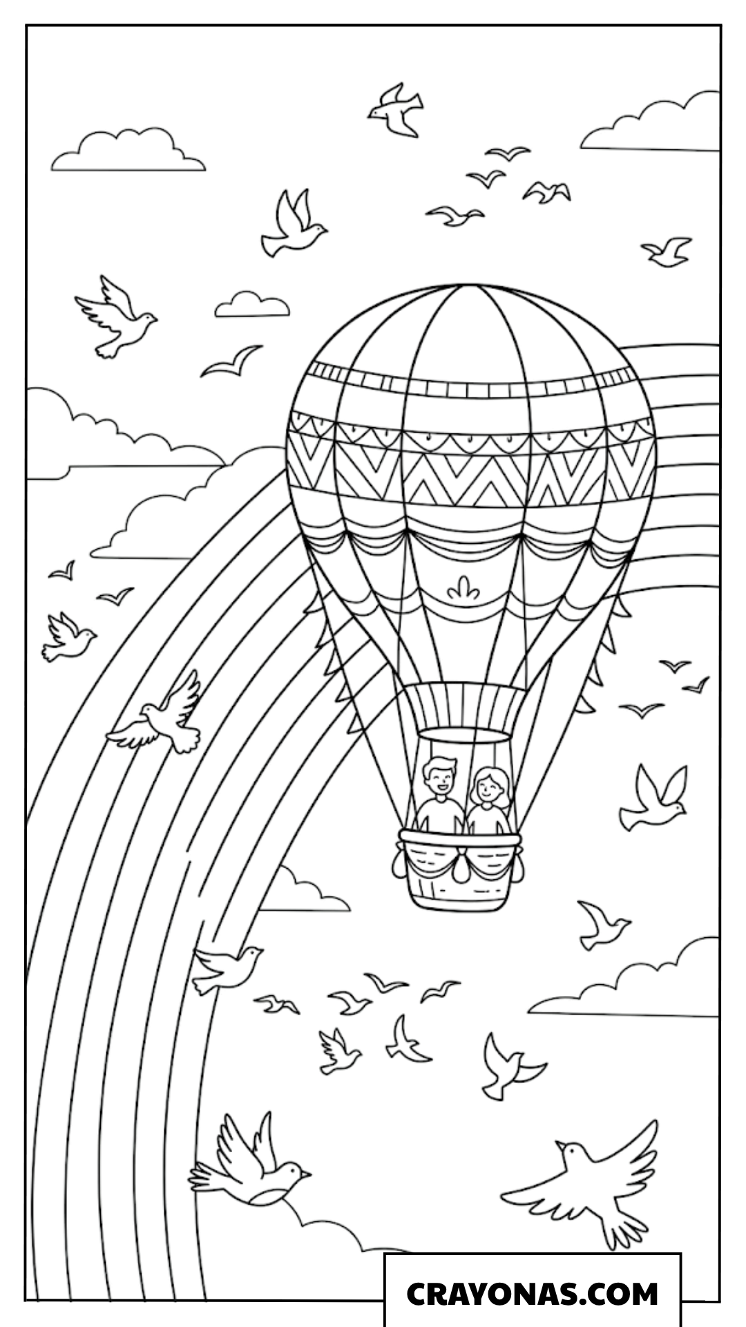 Rainbow with Hot Air Balloon Coloring Page