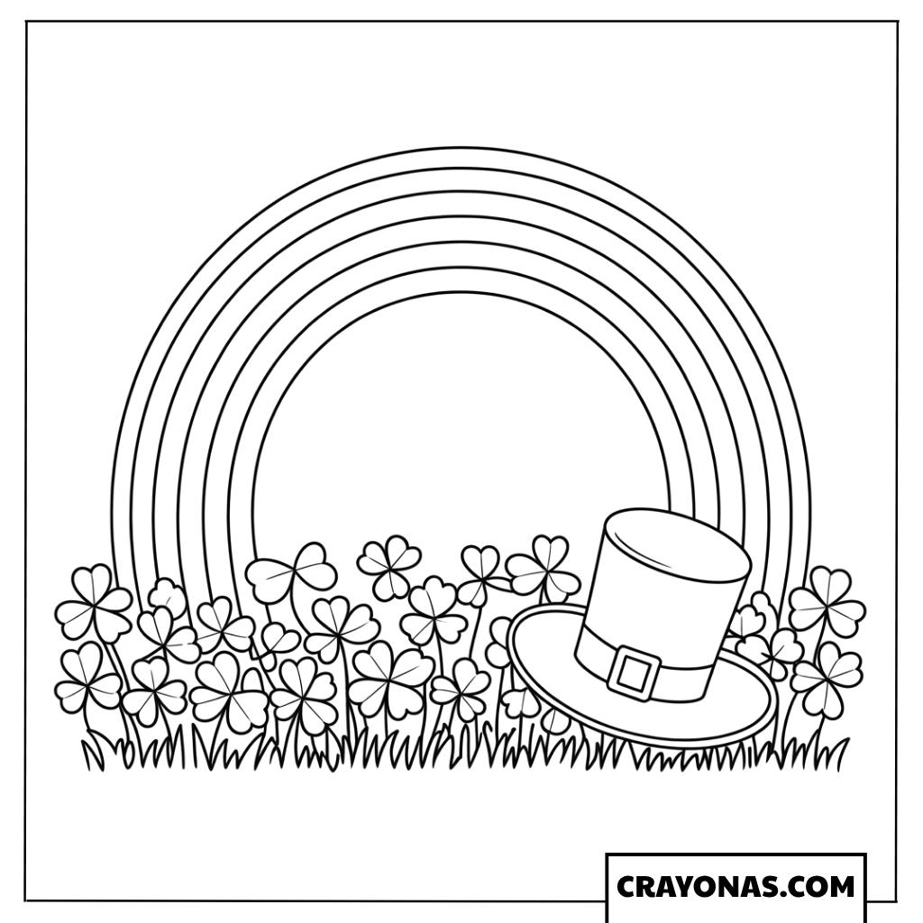 Rainbow with Leprechaun Hat Coloring Page