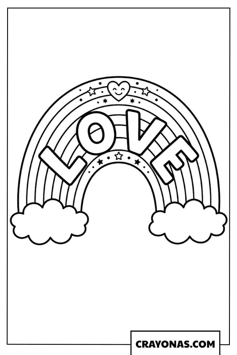 Rainbow with Love Coloring Page