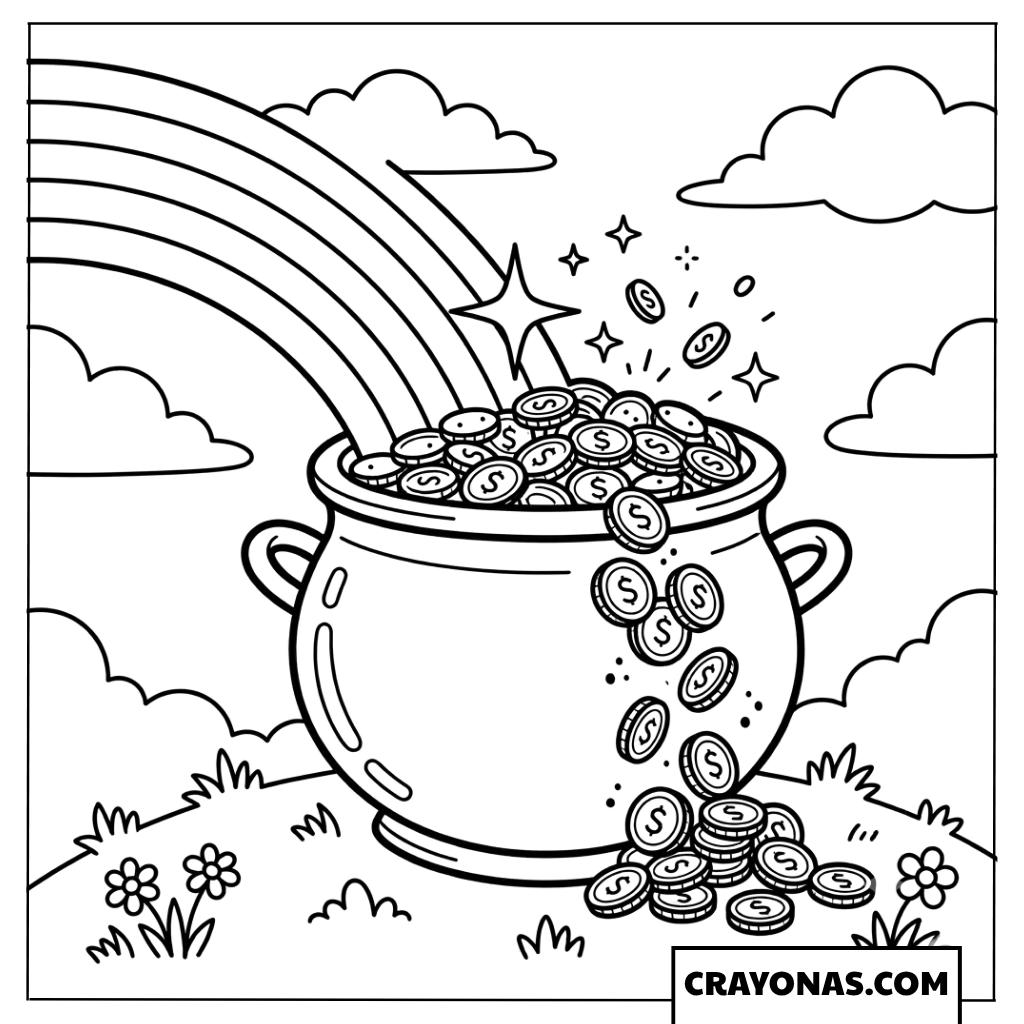 Rainbow with Pot of Gold Coloring Page