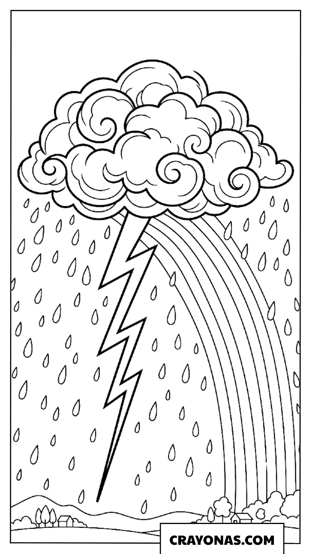Rainbow with Rain and Lightning Coloring Page