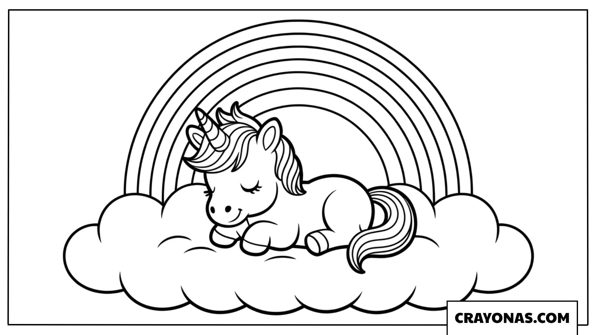 Rainbow with Sleeping Unicorn Coloring Page