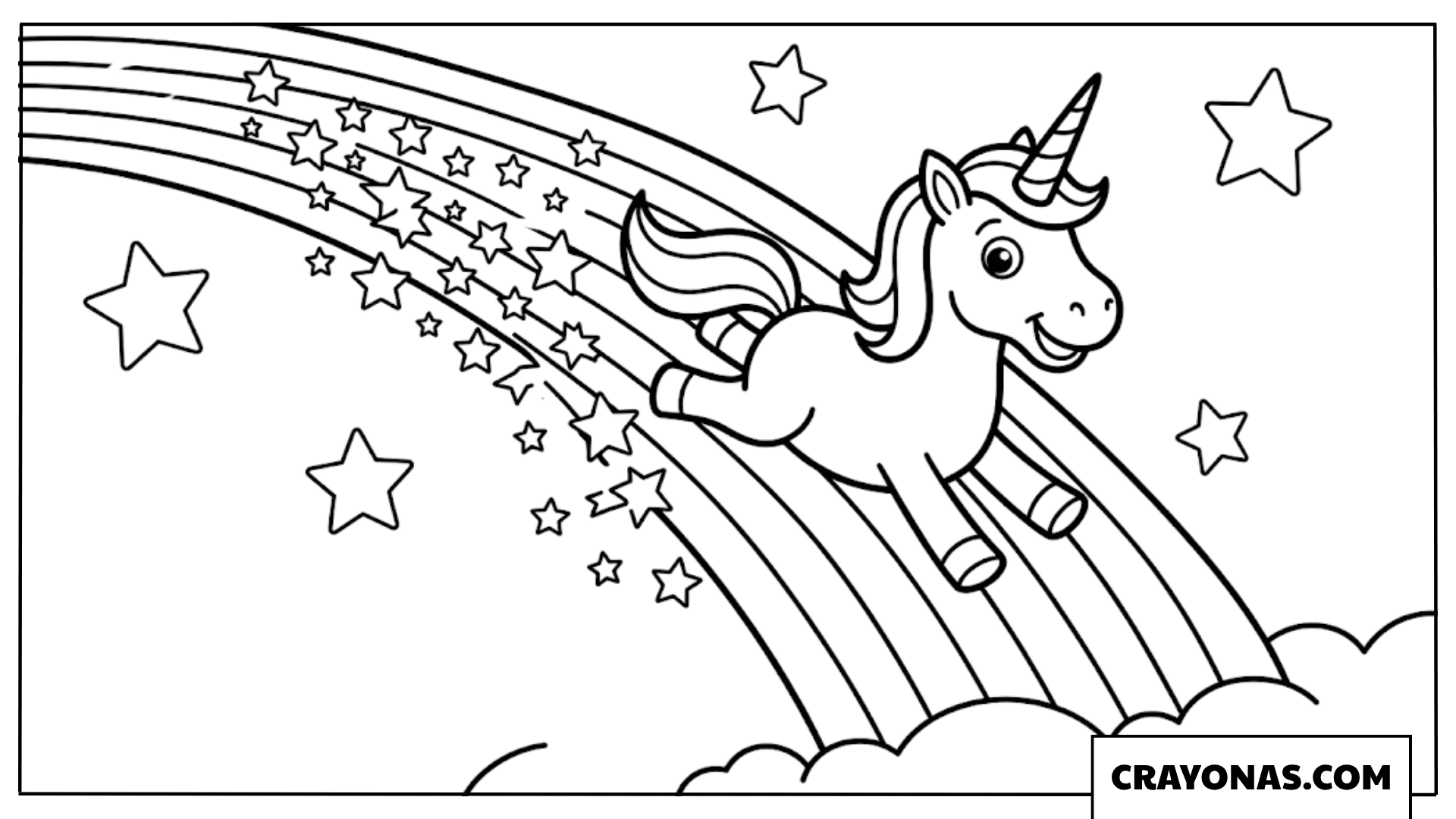 Rainbow with Sliding Unicorn Coloring Page