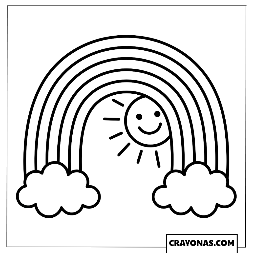 Rainbow with Smiling Sun Coloring Page