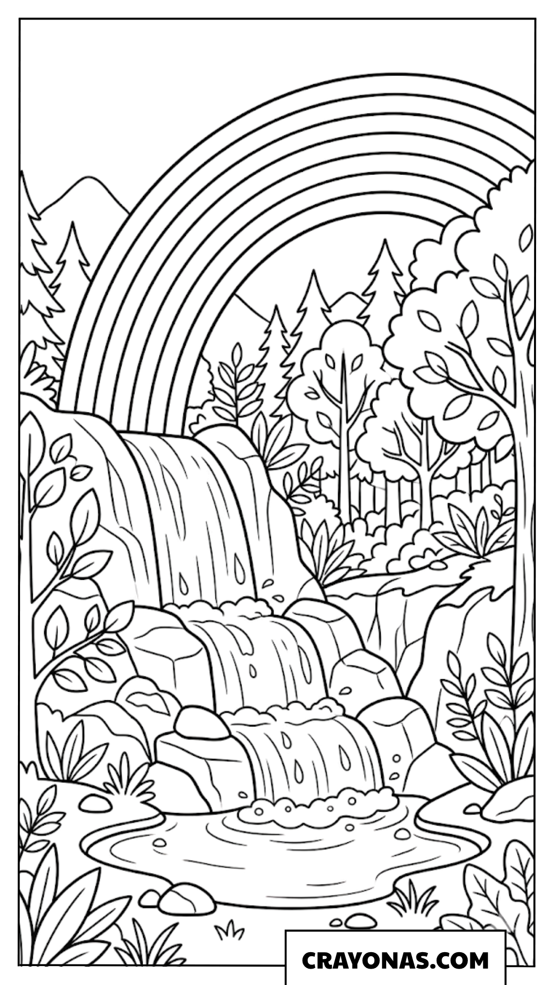 Rainbow with Waterfall Coloring Page